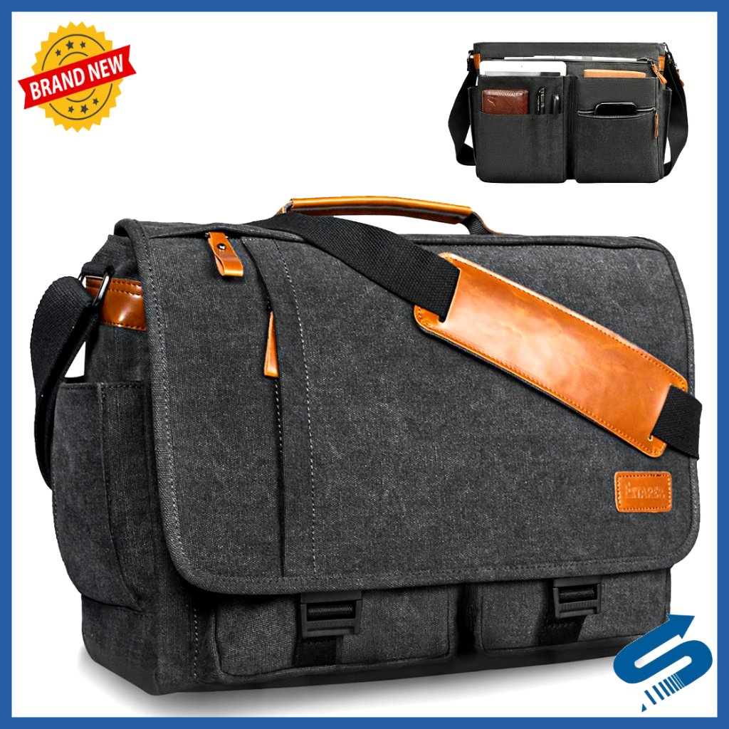 Water-Resistant Canvas Messenger Bag For 17.3 Inch Laptop, Teacher Work Travel